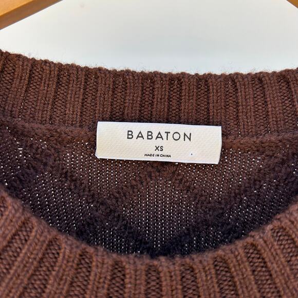 Babaton Seek Sweater Aritzia Chocolate Brown Jumper XS Merino Wool Cable Knit - Picture 8 of 14